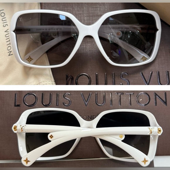 CLASSICALLY LOUIS VUITTON SUNGLASSES IN WHITE , GOLD DETAILING ON LV LOGO - Picture 16 of 16